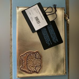 Lanvin Leather Pochette Champagne Gold
